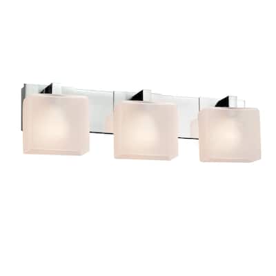 Justice Design Fusion Modular 3-light Polished Chrome Bath Bar, Frosted Crackle Rectangle Shade
