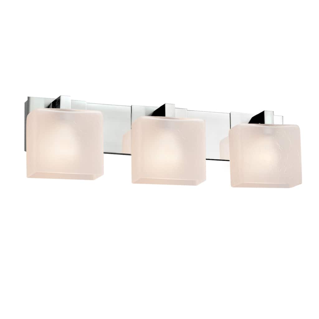 Justice Design Fusion Modular 3-light Polished Chrome Bath Bar, Frosted Crackle Rectangle Shade