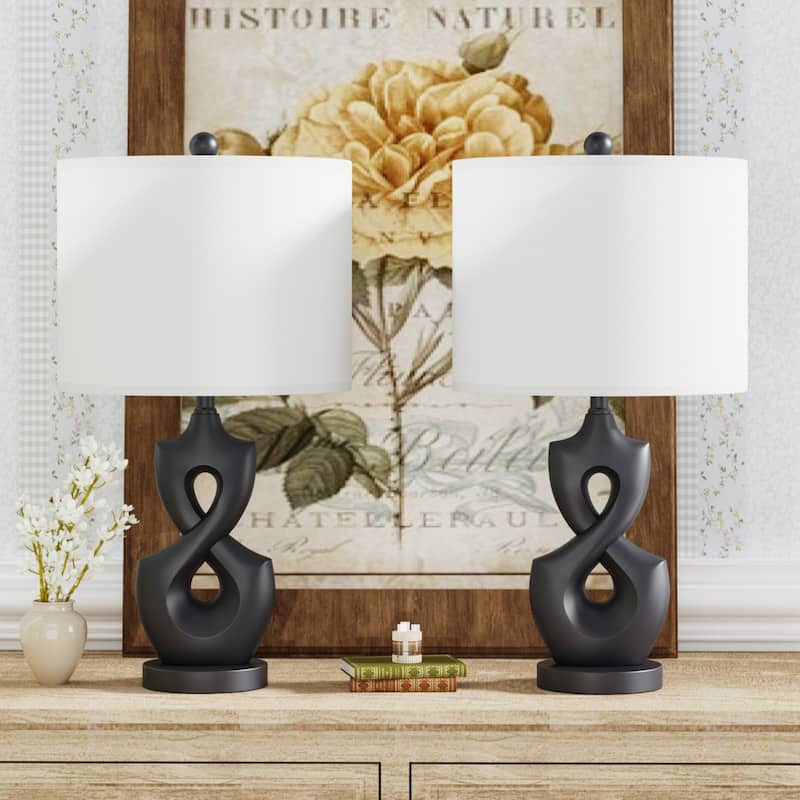 Maxax 24.5" Resin USB Bedside Table Lamp(set of 2)