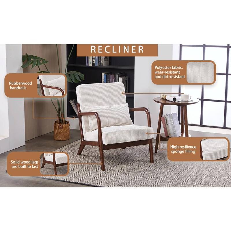 Mid-Century Modern Accent Chair, Armchair Living Room Chairs with Pillow