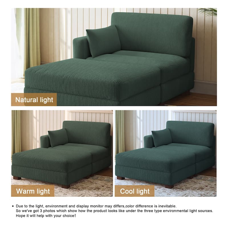 Modern Corduroy Upholstered Sectional Chaise Lounge with Ottoman