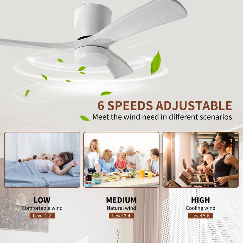 42" Solid Wood Ceiling Fan with Light-Flush Mount, Dc Motor ( Pale White Washed Walnut)
