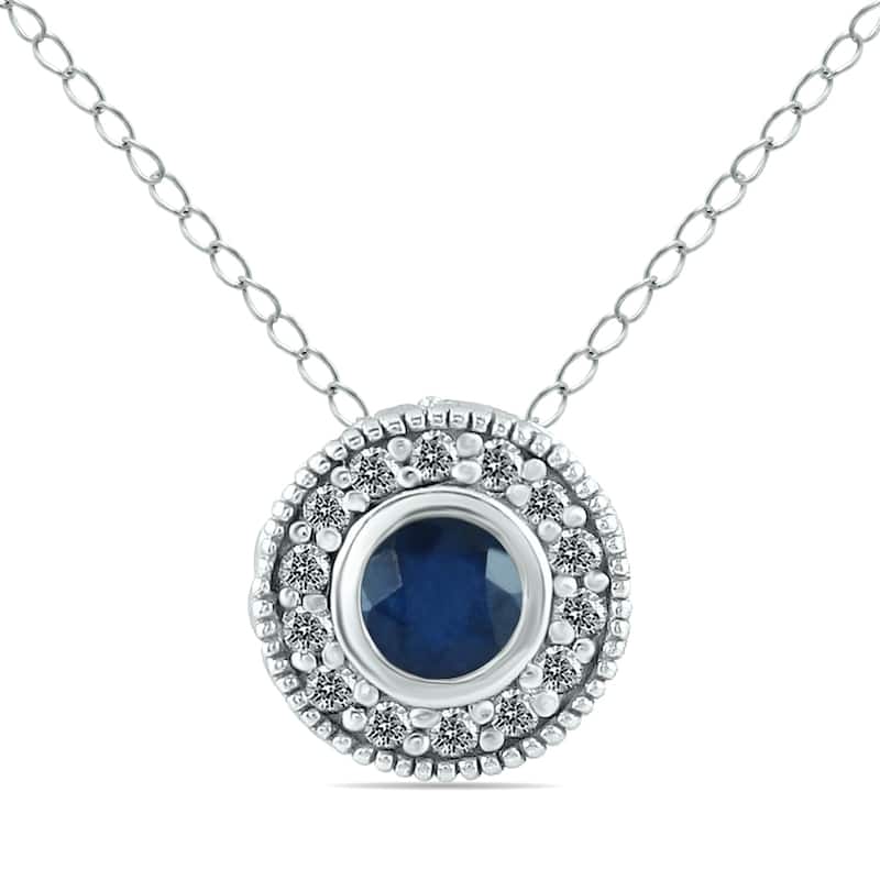 Marquee 10k White Gold Sapphire and 1/6ct TDW Diamond Necklace (I-J, I1-I2)