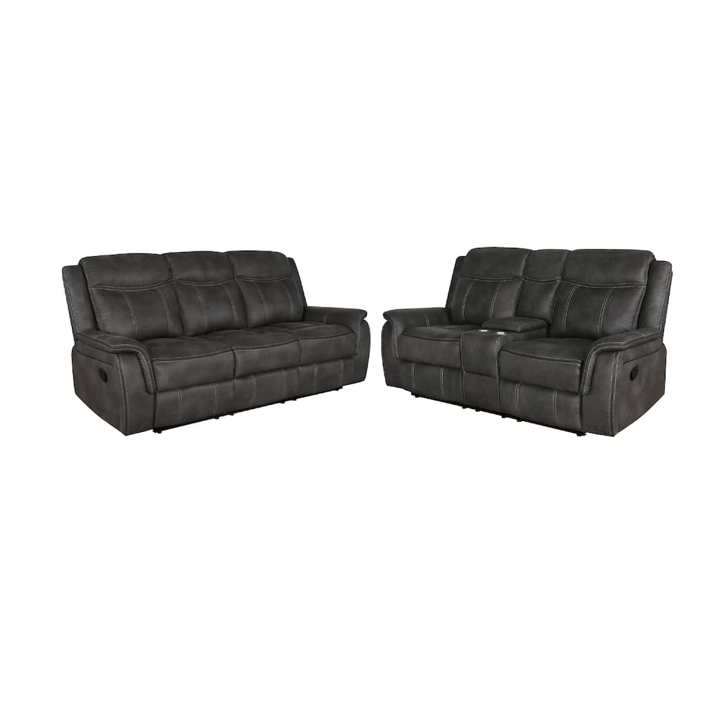 Tom 2pc Manual Reclining Sofa and Loveseat Set, Black Microfiber