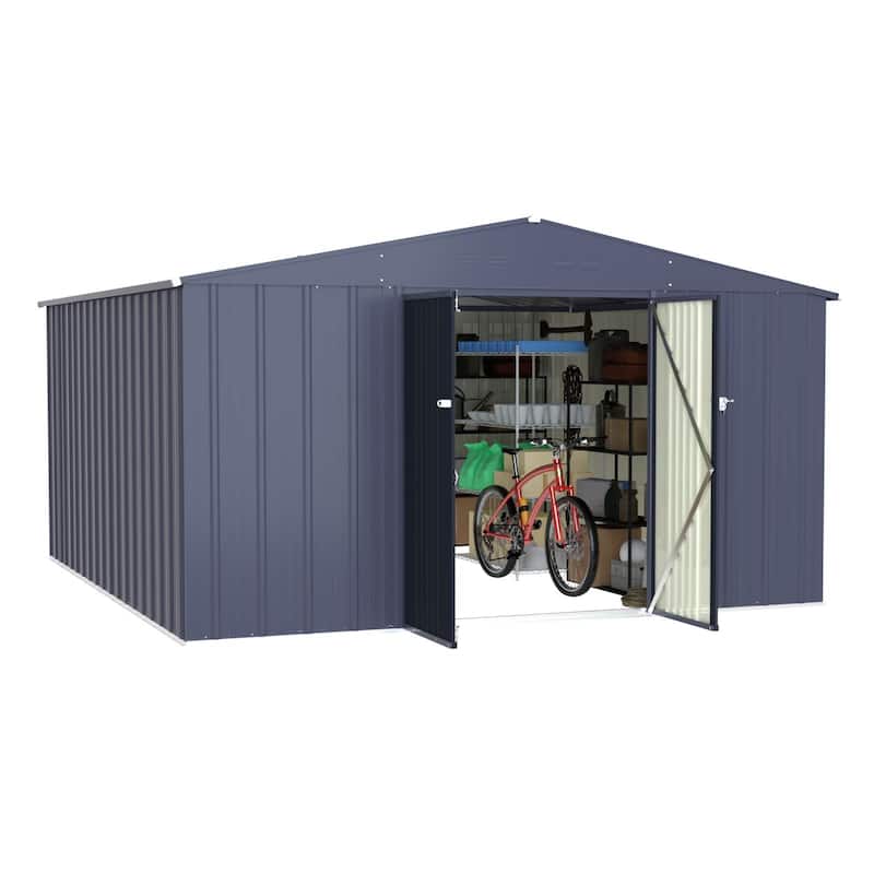 VEIKOUS Outdoor Metal Storage Shed with Lockable Door and Air Vents for Garden