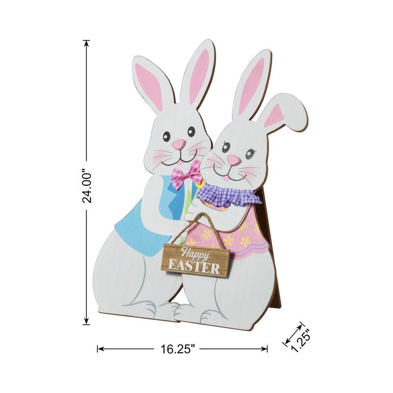 Glitzhome Easter Wooden Bunny Porch Decor Standing Rabbit Sign Decoration