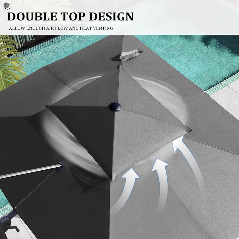 9x11FT Outdoor Patio Dual Top Umbrella Cantilever with Offset Base
