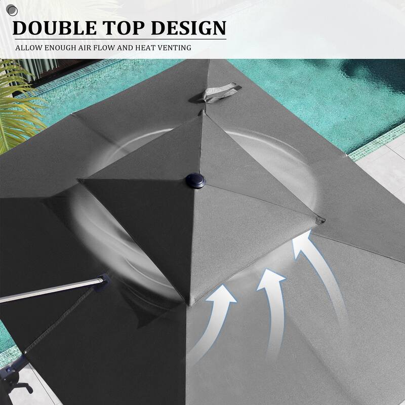 Pellebant 9 x 11 ft Outdoor Patio Cantilever-Offset Umbrella with Weight Base Double Top