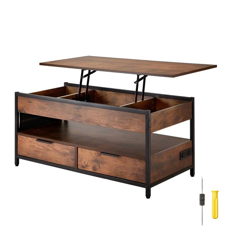 Lift Top Coffee Table with Storage, USB Ports & LED for Living Room - 39.37 x 19.61 x 18.90 in