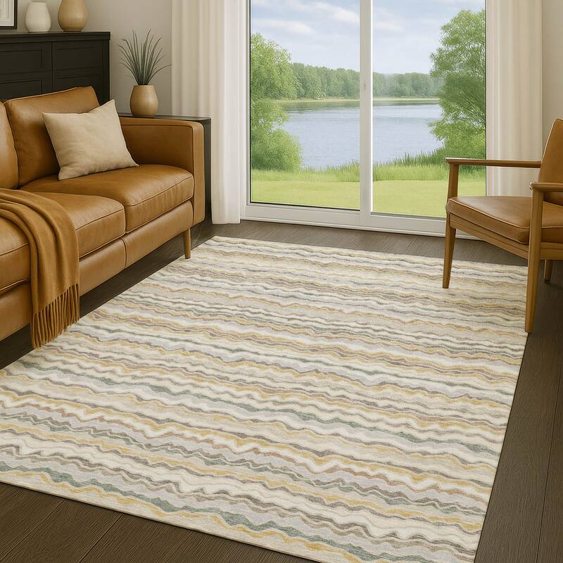 Machine Washable Indoor/ Outdoor Ziggy Stripe Chantille Rug