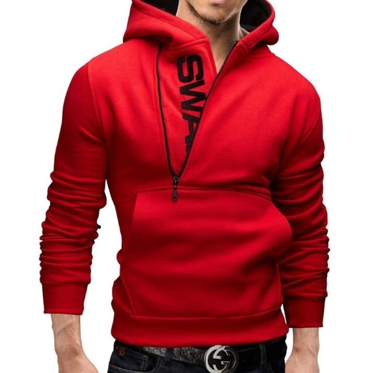 mens red zipper cardigan