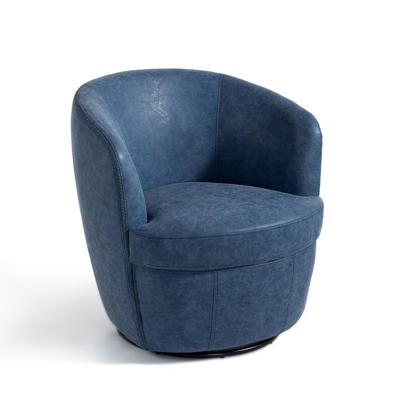 32" Wide PU Leather Swivel Barrel Chair with Metal Rotary Base (Set of 2)