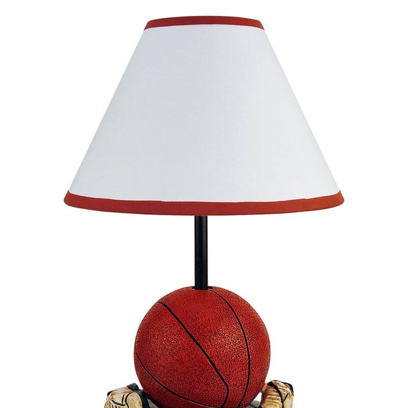 12" Tall Ceramic Table Lamp, Basketball Shaped, Linen Shade - Multicolor