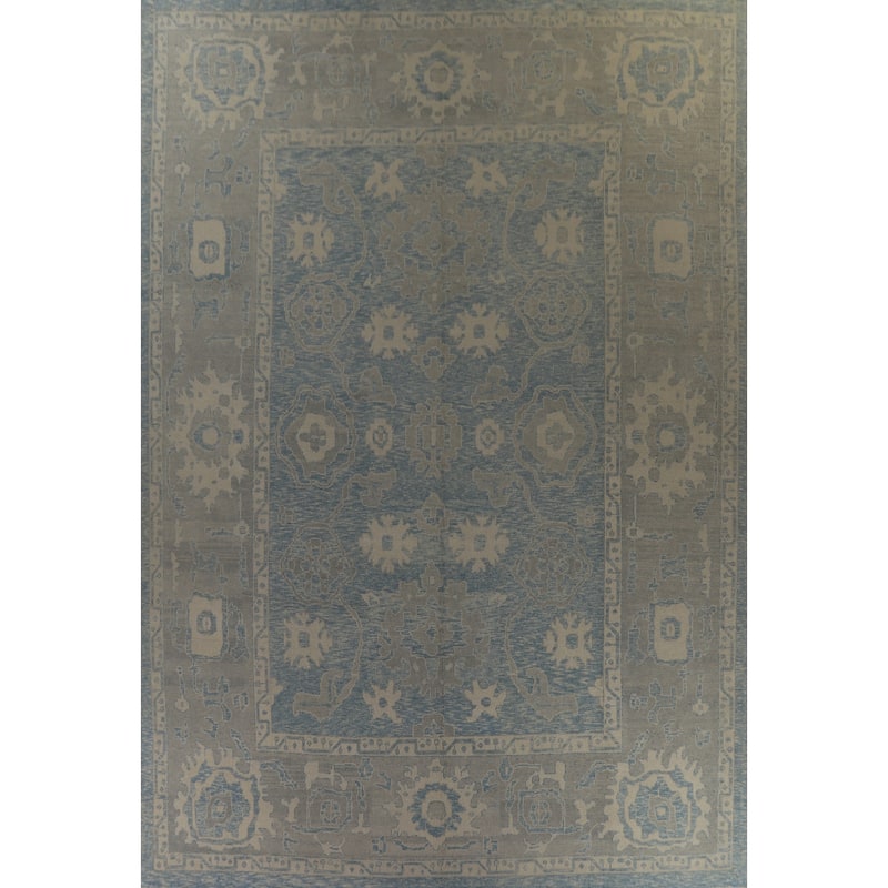 Hand Knotted Oriental 100% Wool Carpet Transitional All-Over Navy Blue & Blues Oushak Area Rug - 17' 7'' X 13' 6''