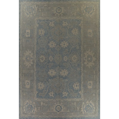 Hand Knotted Oriental 100% Wool Carpet Transitional All-Over Navy Blue & Blues Oushak Area Rug - 17' 7'' X 13' 6''