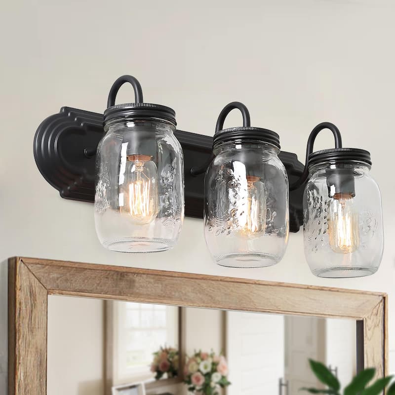 Farmhouse 3-Light Glass Bathroom Vanity Lights Wall Sconces - Dark Brown - W18.9"x H6.7"x E8.7"