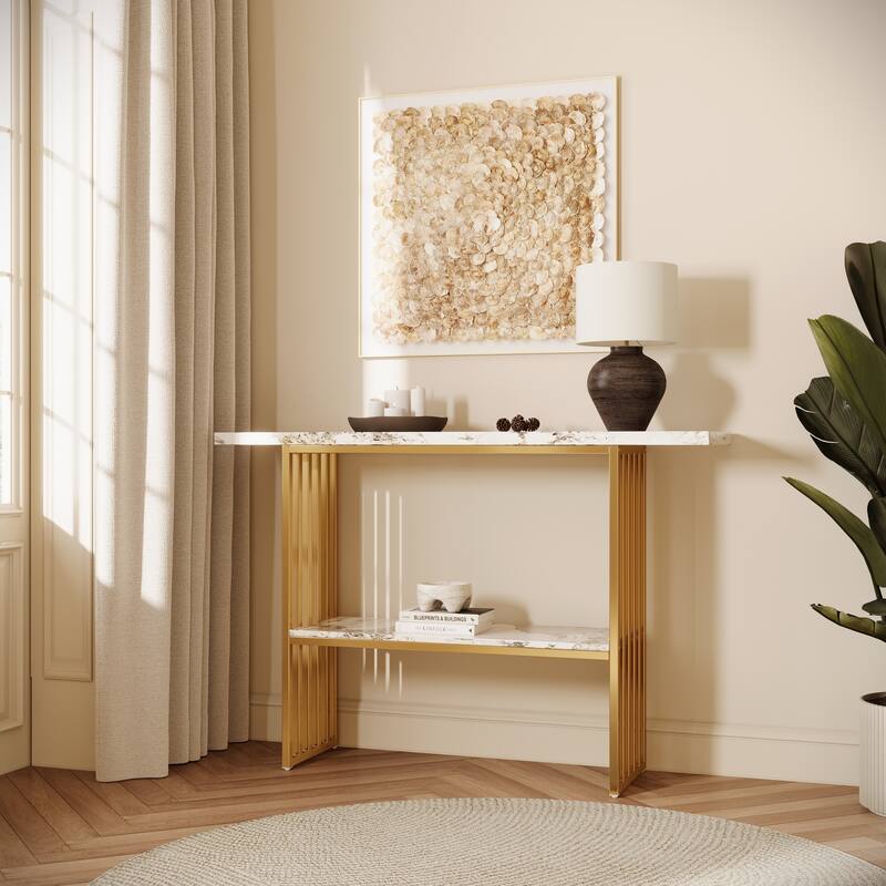 Modern Luxury Console Table - Gold Metal Frame with Storage Shelf