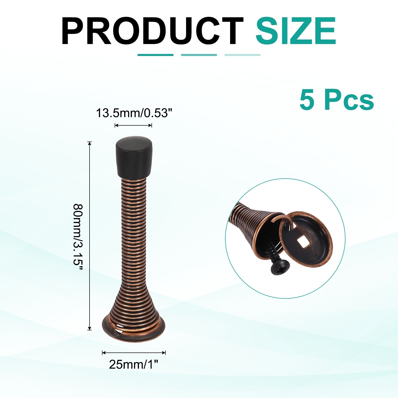 Spring Door Stopper, Spring Steel Door Stops with Rubber Tips Bumper for Bottom of Doors Protection