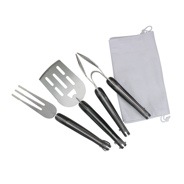 Set of 3 Black and Silver Folding BBQ Tool Set 18"