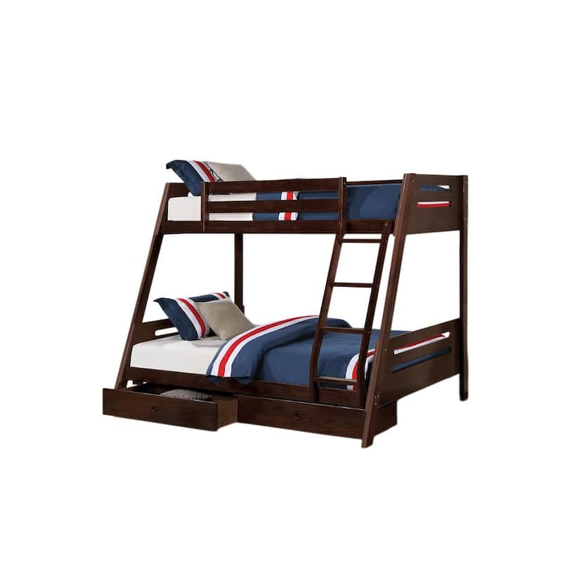 Espresso Twin Over Full Bunk Bed with Underbed Drawers and Angled Ladder