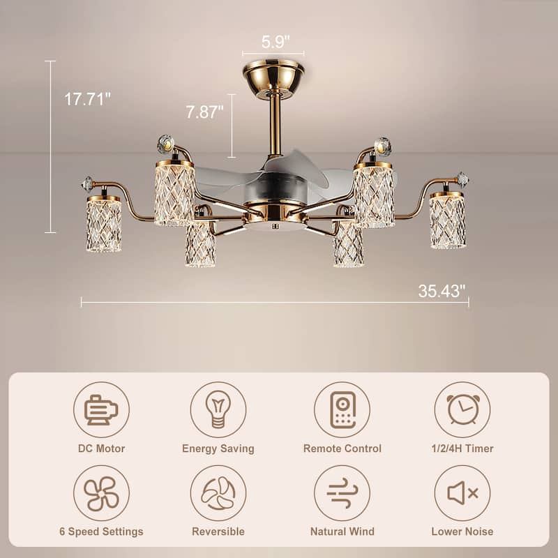Modern Fandelier with Light and Remote, Modern luxury LED Chandelier Ceiling Fan for Living Room