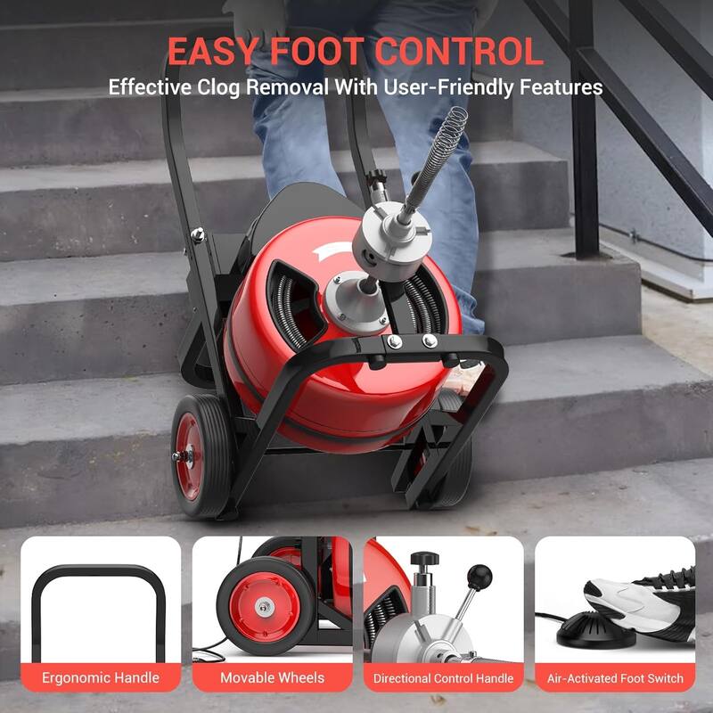 Auto-Feed Portable Electric Drain Cleaning Machine for 2" to 4" Pipes