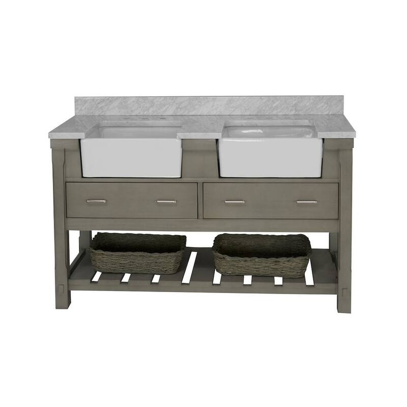 KitchenBathCollection Charlotte 60" Double Farmhouse Vanity with Carrara Marble Top