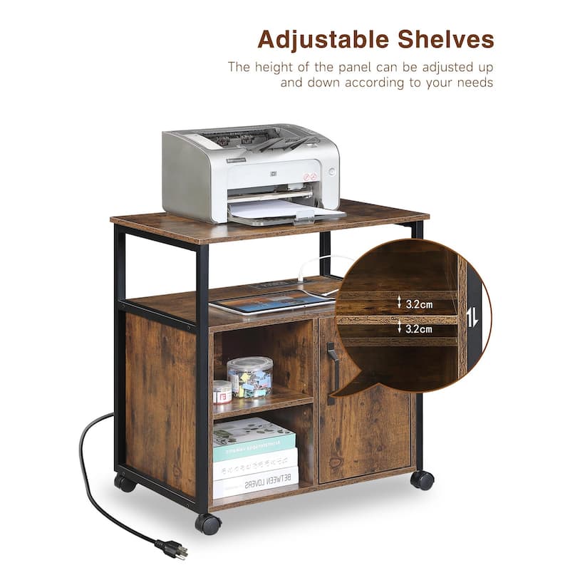 File Cabinet,Office Filing Cabinets with Socket and USB Charging Port,Printer Stand with Storage, Metal Side Frame
