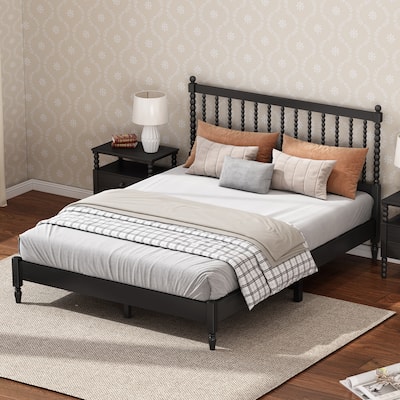 Wood Platform Bed with Gourd Shaped Headboard