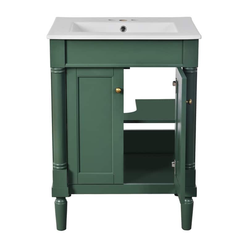 24'' Small Bathroom Vanity with Ceramic Sink, Modern Bathroom Storage Cabinet with Soft-Closing Doors & Interior Shelf