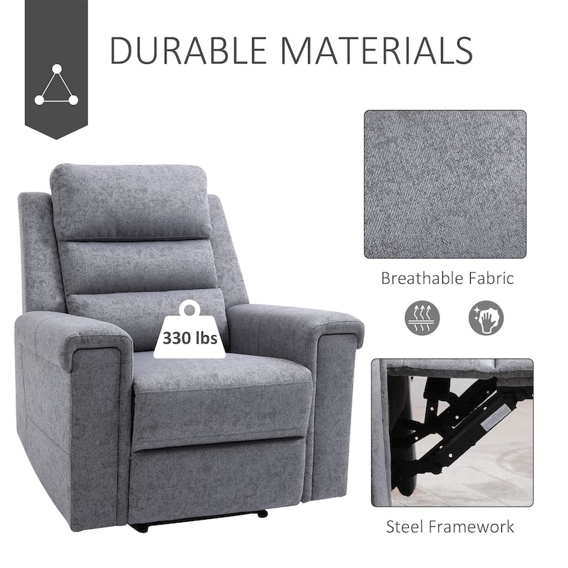 HOMCOM Manual Single Sofa Recliner Armchair with Thick Sponge Padded Seats and Arms and Footrest, Grey