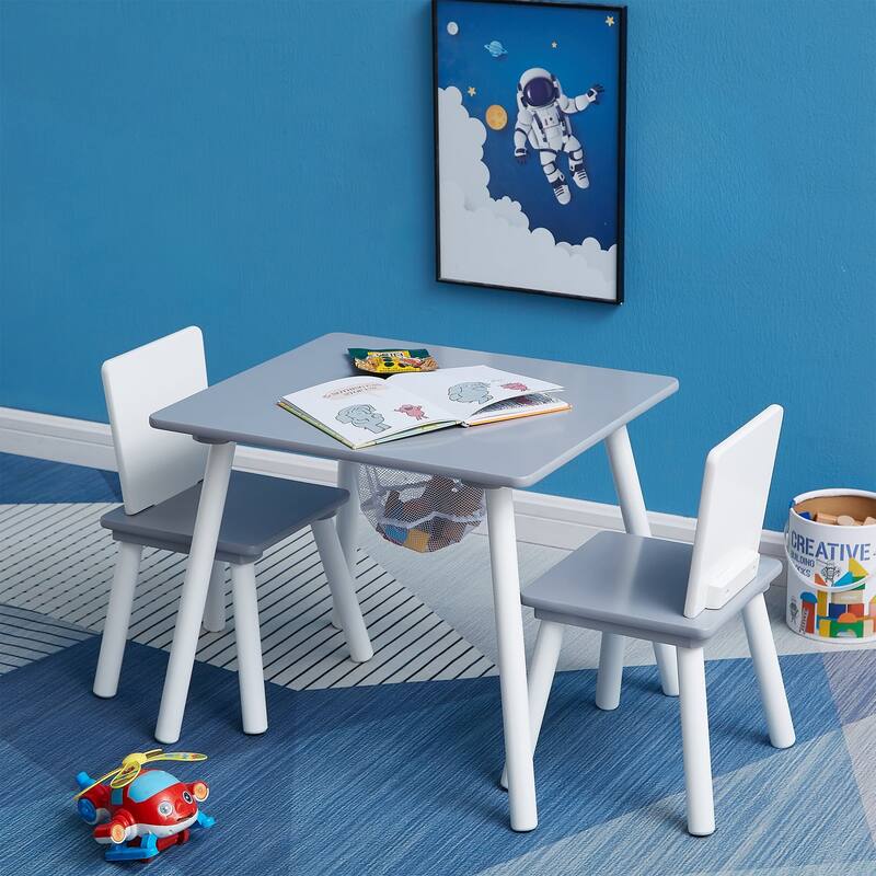 VECELO Kids Wood Table and Chair Set (2 Chairs Included) - White