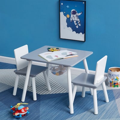 VECELO Kids Wood Table and Chair Set (2 Chairs Included)