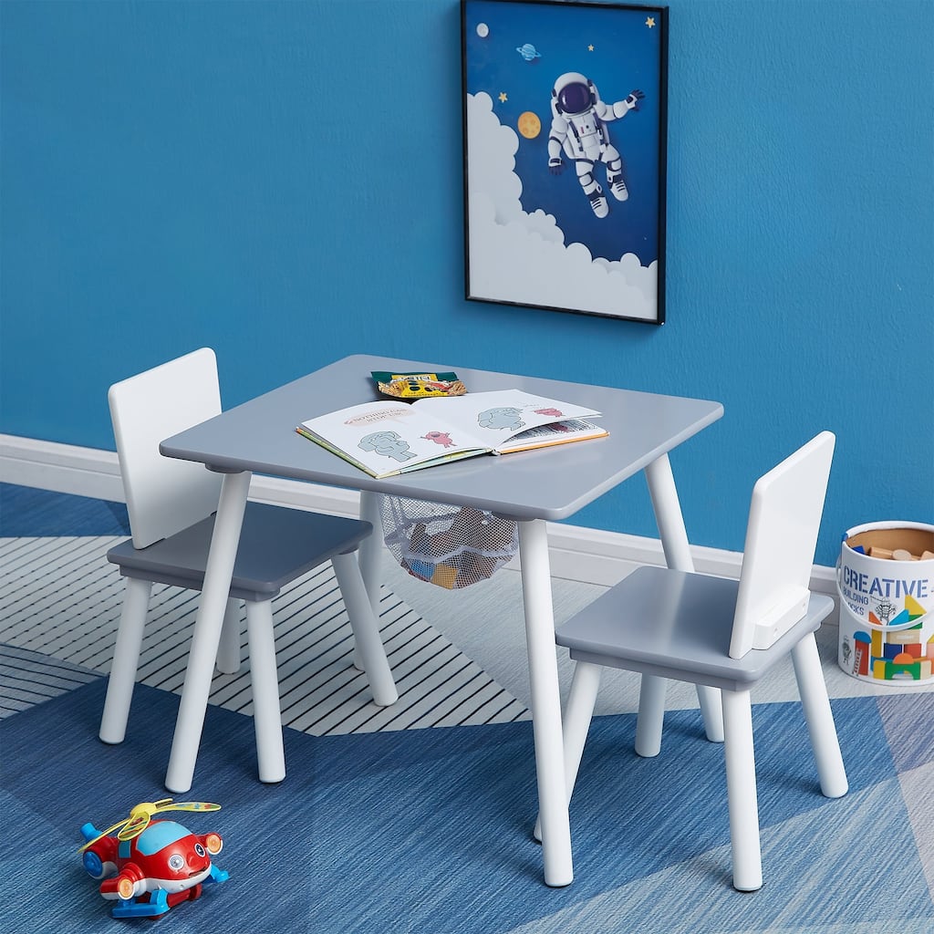 VECELO Kids Wood Table and Chair Set (2 Chairs Included)