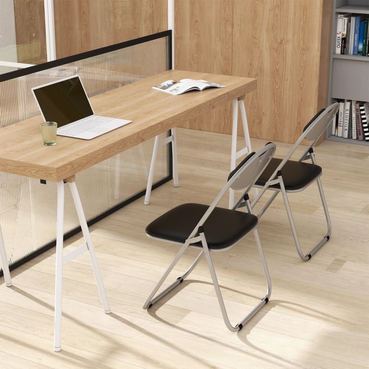 Black Portable Folding Dining Chairs Set with Carrying Handles and U-Shaped Metal Base