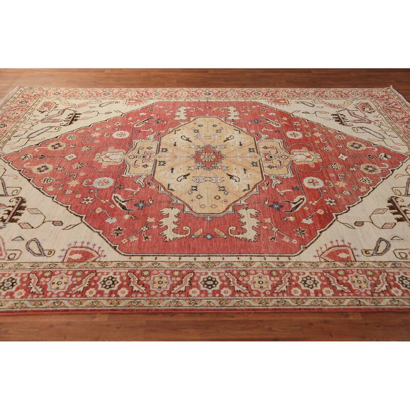 Oriental Heriz Serapi Rug Hand-Knotted Orange Wool Carpet - 8'0"x 10'6"