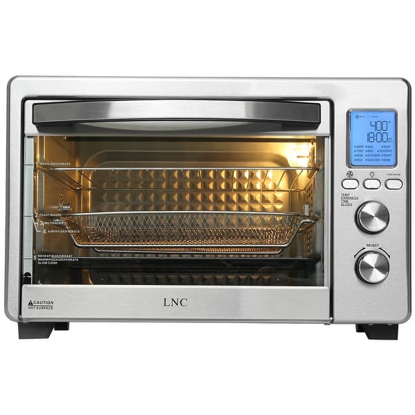 LNC 12-In-1 Large 34QT Countertop Toaster Oven Convection Rotisserie Air Fryer - 19.5" L x 15" W x 12.5" H - Black/Silver