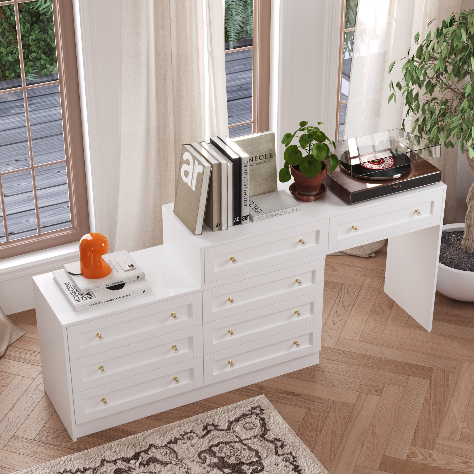 White Dresser and Vanity Versatile Storage Solution Crystal Desk -  Overstock - 40572540