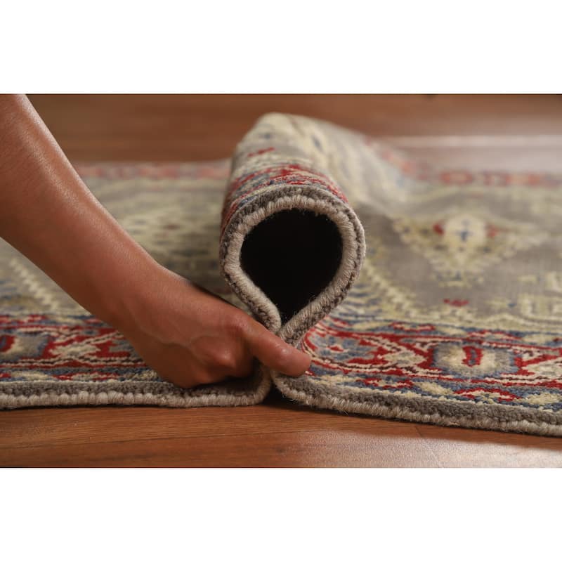 Hand Knotted Oriental 100% Wool Carpet Traditional Geometric Greys & Charcoal Heriz (serapi) Area Rug - 6' 0'' X 3' 11''