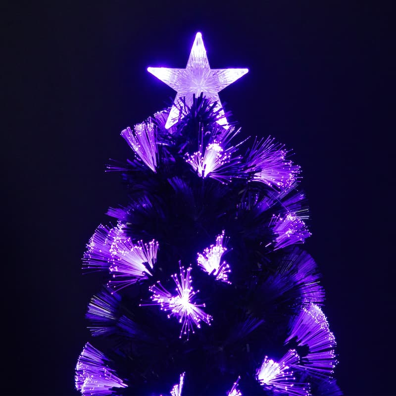 8-Function Fiber Optic Artificial Pine Potted Halloween Tree - 5' - Black - Orange and Purple LED - 3-to-6-feet