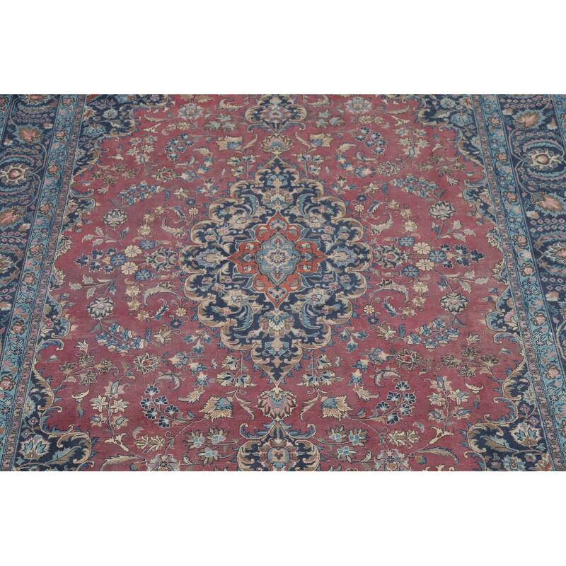 Distressed Traditional Mashad Persian Antiqu Rug Handmade Wool Carpet - 8'4"x 11'5"
