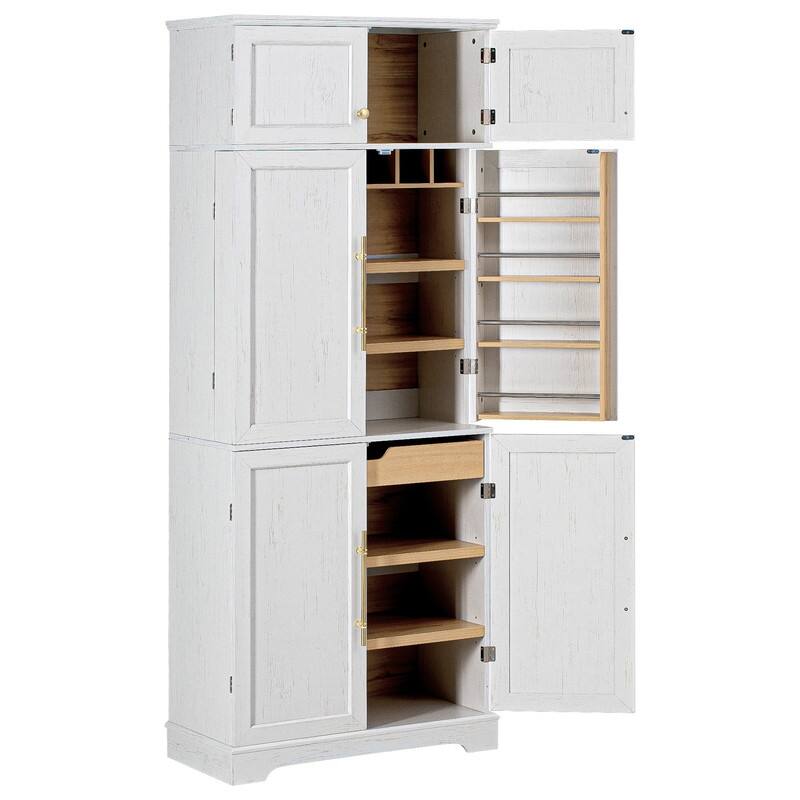 Farmhouse 78.2" Tall Kitchen Pantry Cabinet with Door Shelves, Adjustable Shelves and Hidden Drawer