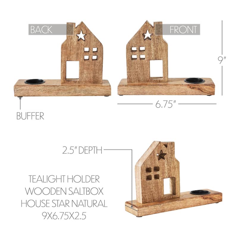 Tealight Holder Wooden Saltbox House w/ Star Natural 9x6.75x2.5 - N/A