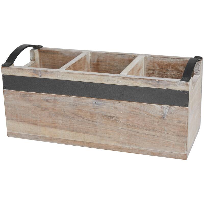 Mango Wood 3 Section Living Room Decor Tray with Black Metal Handles - Brown or Beige - Roche River Decor - Beige