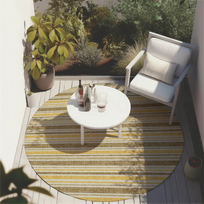 Machine Washable Indoor/ Outdoor Multi Cabana Stripe Chantille Rug - Mocha - 8' x 8'