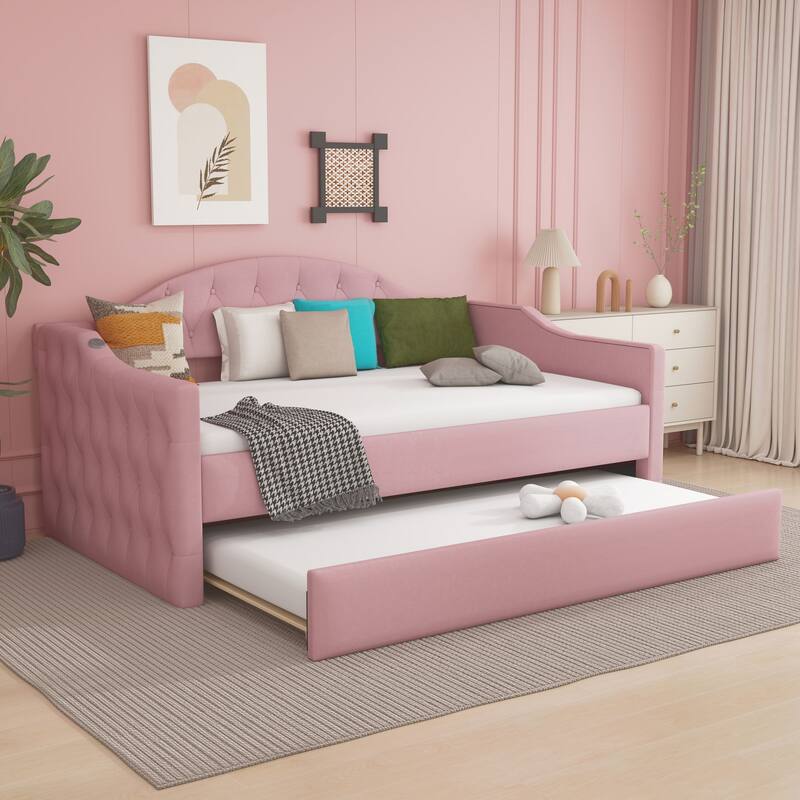 Tufted Upholstered Sofa Bed with Tray