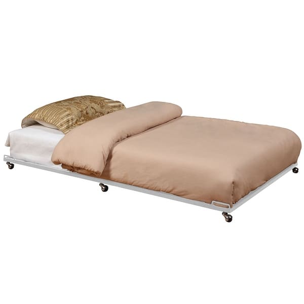 slide 2 of 3, Twin Size White Metal Roll Out Trundle Bed Frame for Daybed