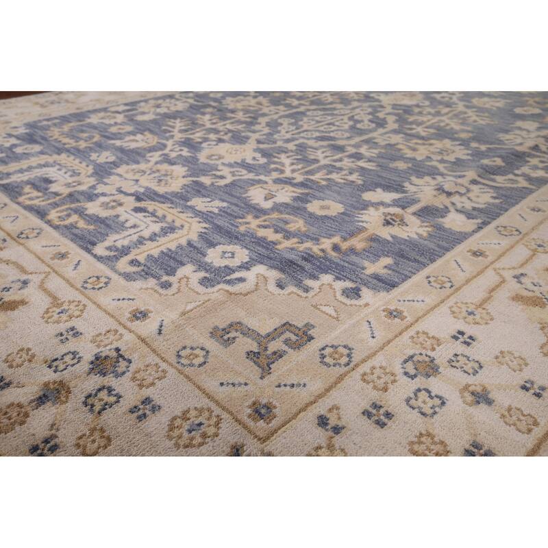 Blue Oushak Indian Area Rug Hand-Knotted Wool Carpet - 8'0"x 9'9"