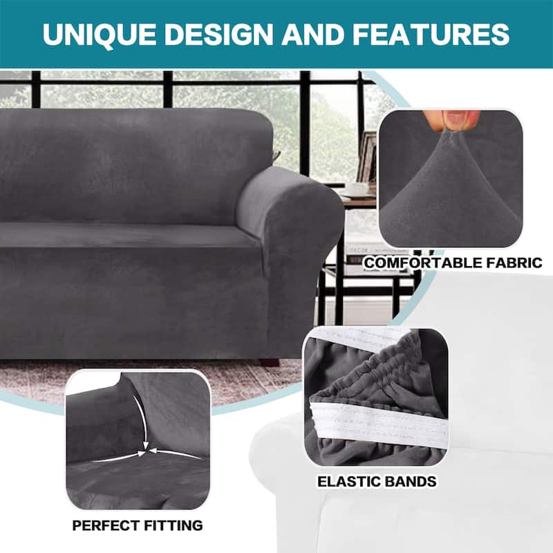 1-Piece Stretch Velvet Plush Sofa Slipcover