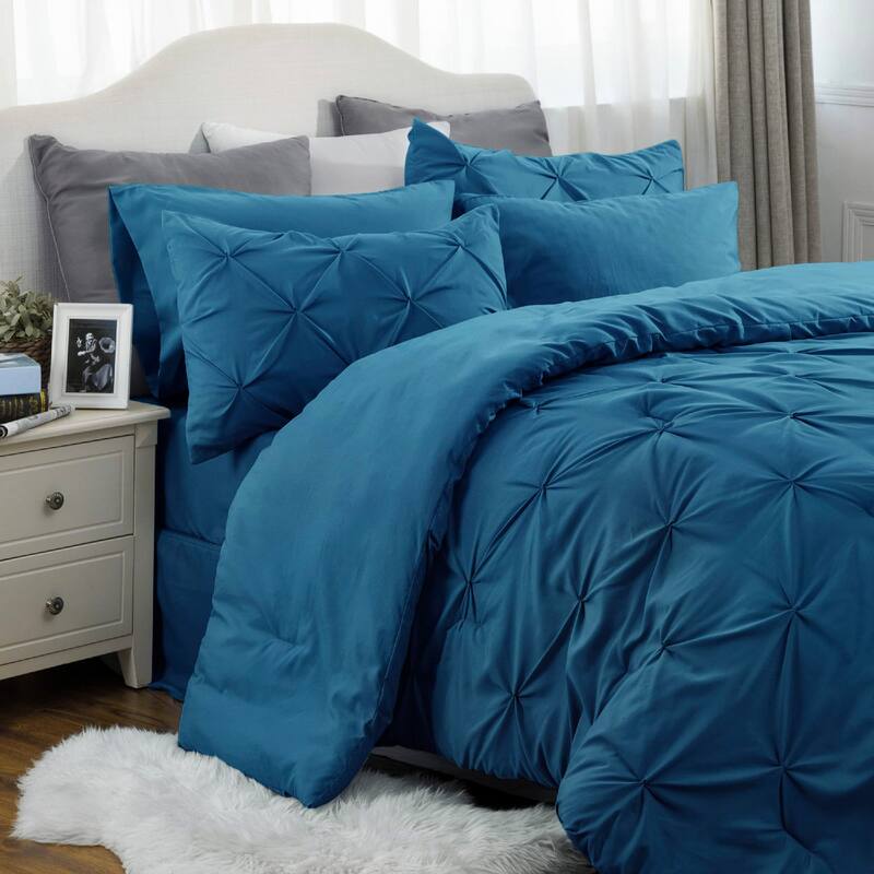 King Size Comforter Set Bedding Set King 7 Pieces, Pintuck Bed in a
